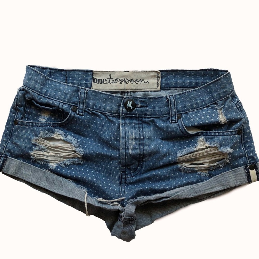 One Teaspoon distressed polka dot shorts